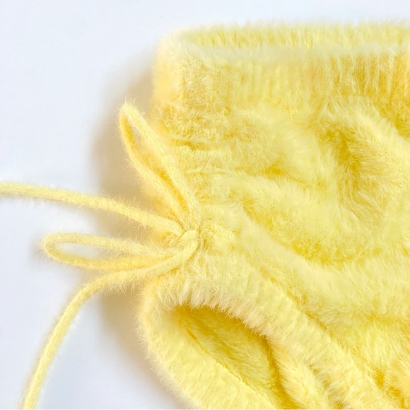FOR LOVE AND LEMONS FIONA YELLOW FUZZY RUCHED SIDE SLEEP SHORTS UNDERWEAR - Picture 3 of 10